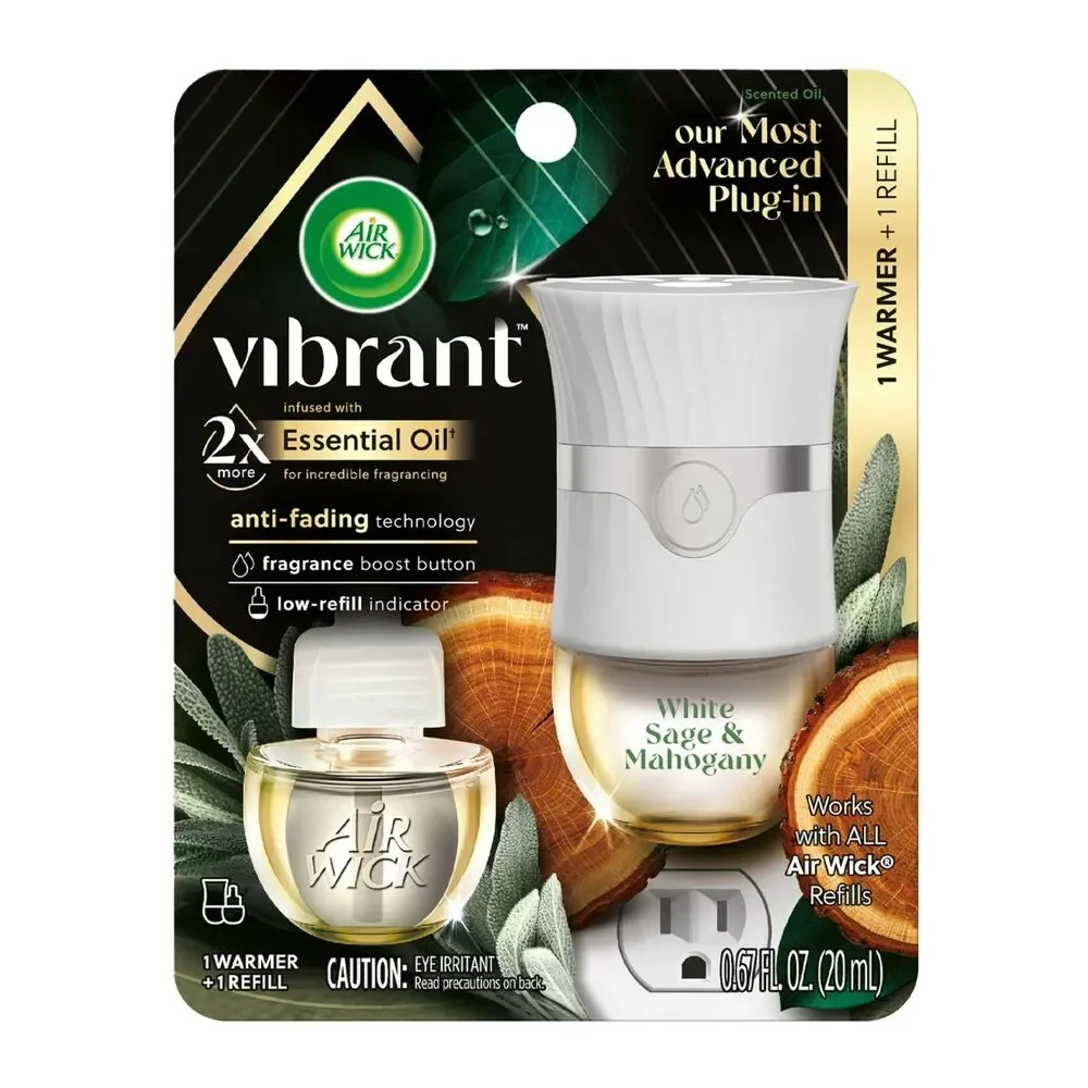 Air Wick Vibrant Scented Oil Plug-In Warmers – White Sage & Mahogany (2-Pack)